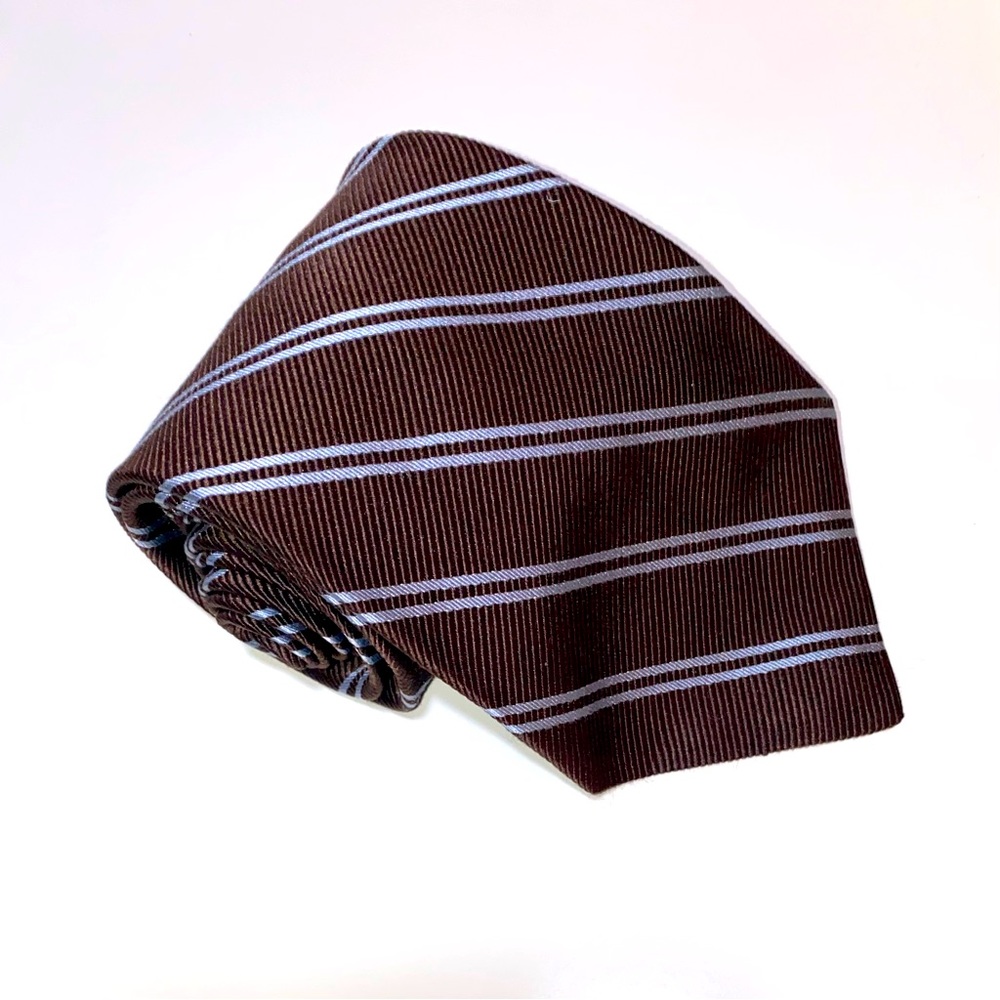 I. CREW Men’s Necktie with Blue/Brown Stripe Design 100% Silk. Made in USA